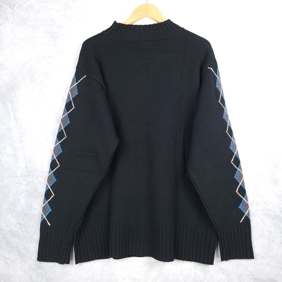 Vintage Y2K Paco Sweater Mens XL Black Blue Argyle Big Logo Mock Neck Pullover - Picture 10 of 16